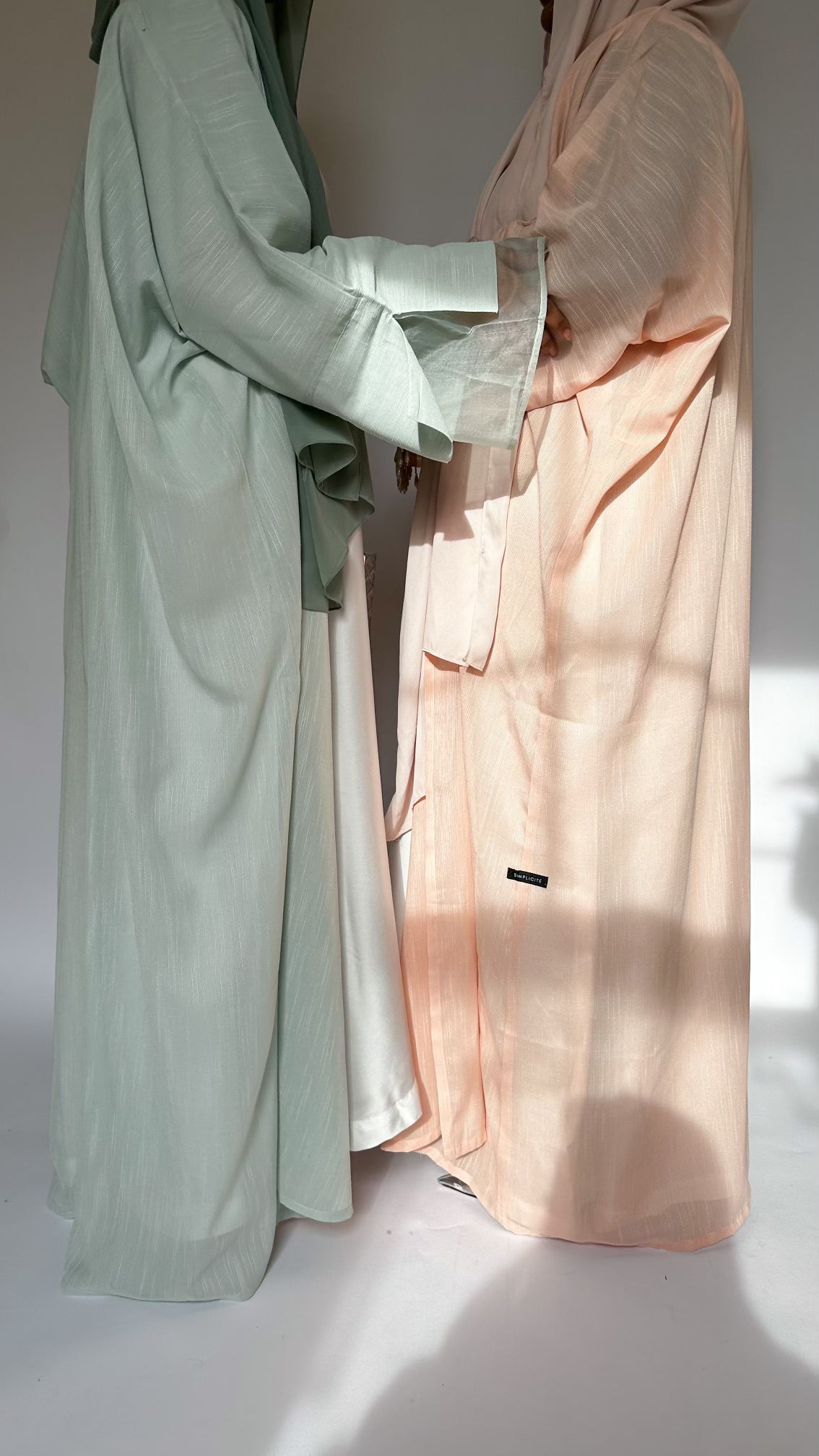 Muslin Sleeve Open Abaya in Peach