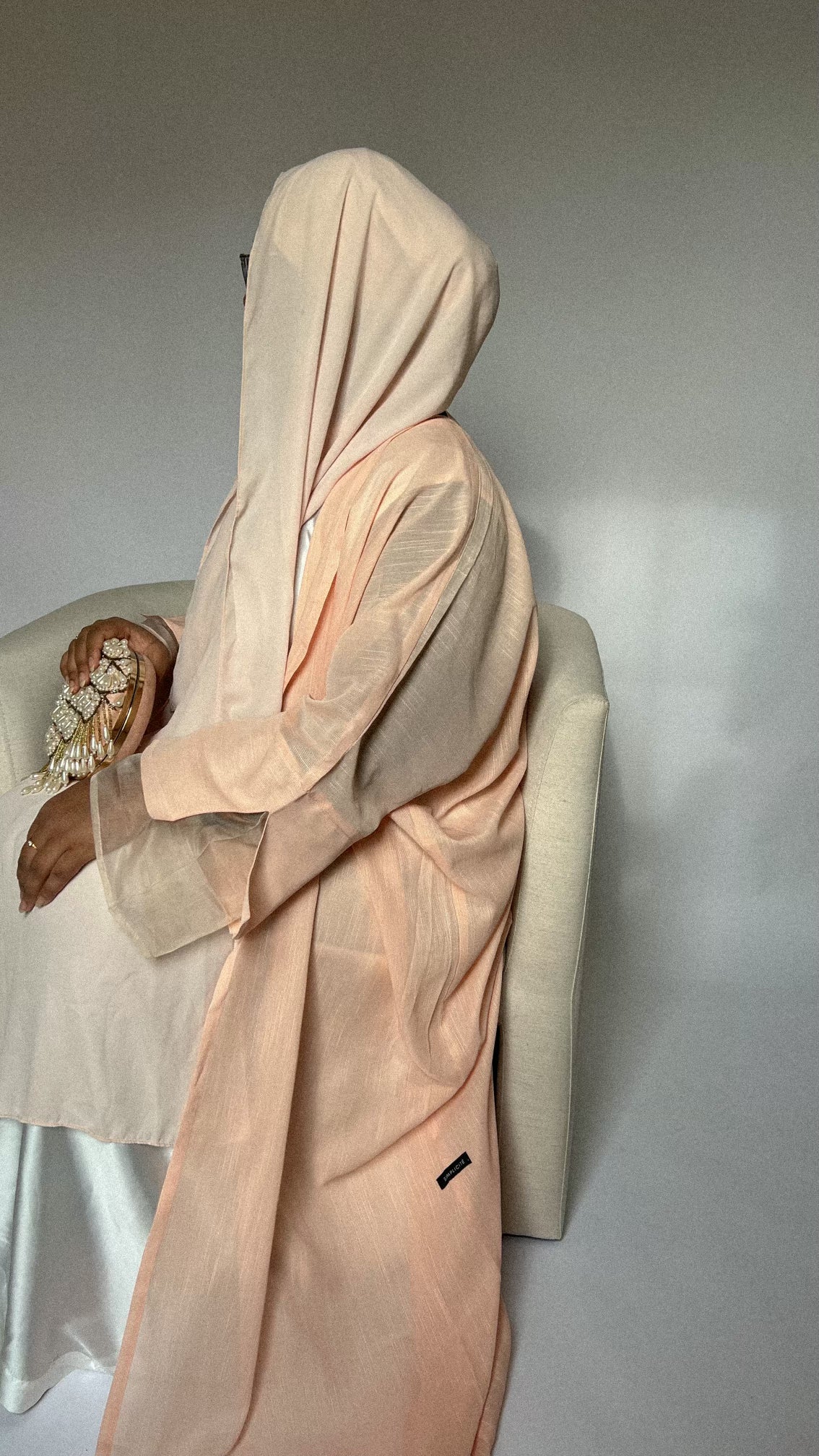 Muslin Sleeve Open Abaya in Peach